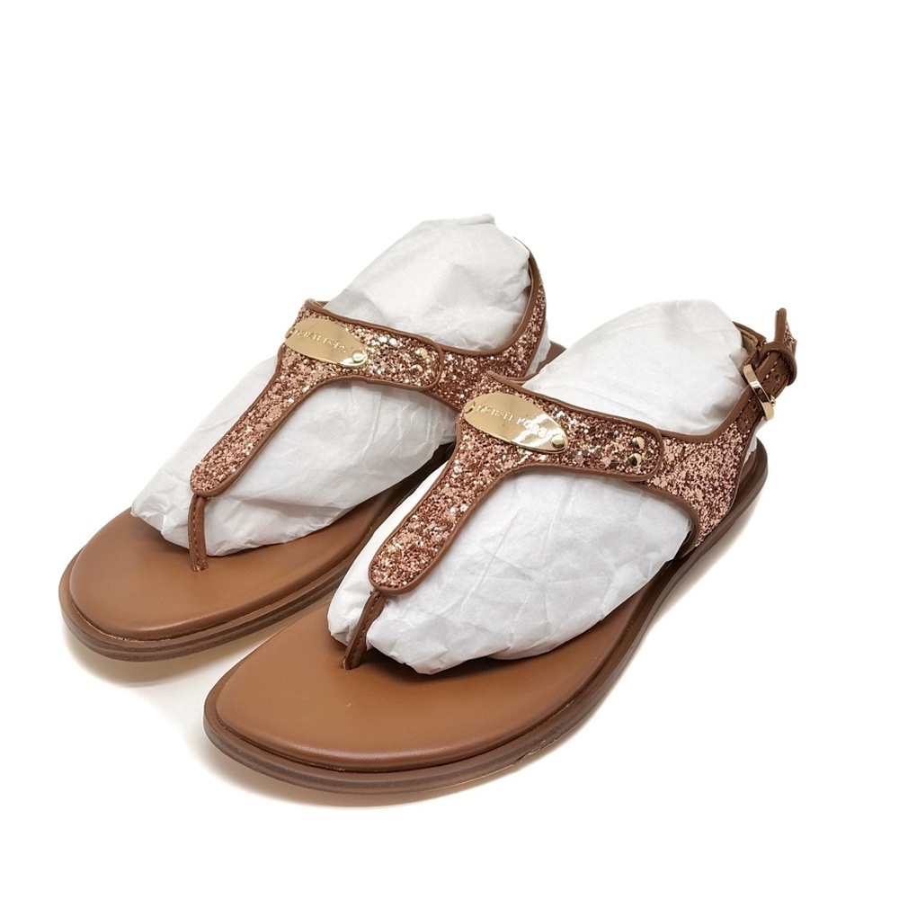 MICHAEL Michael Kors MK Plate Thong Sandals Chunky Glitter Rose Gold Size 7.5 - Picture 3 of 13